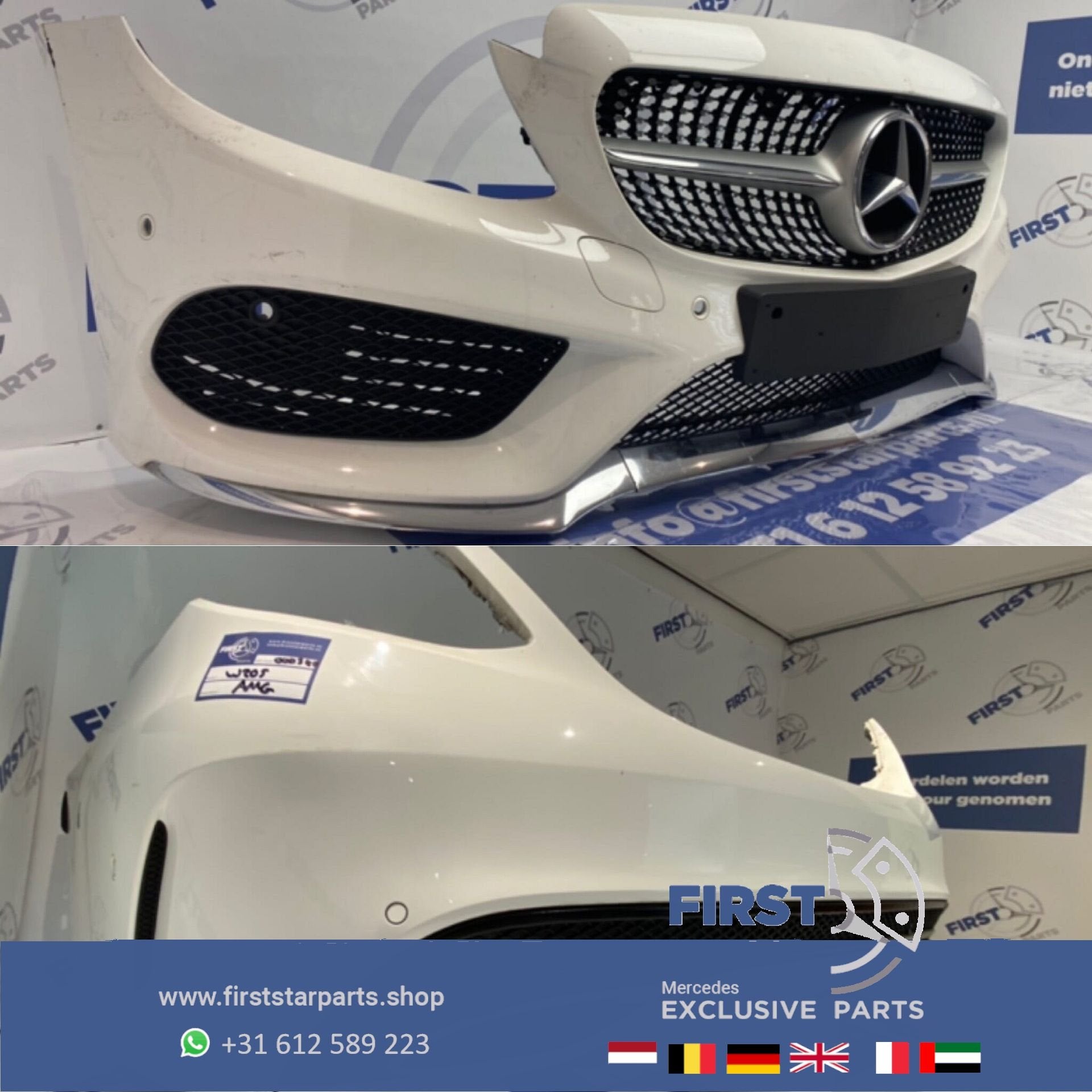 W205 AMG PAKKET WIT C KLASSE VOOR + ACHTER BUMPER origineel, Gebruikt, -, Ophalen of Verzenden, Bumper