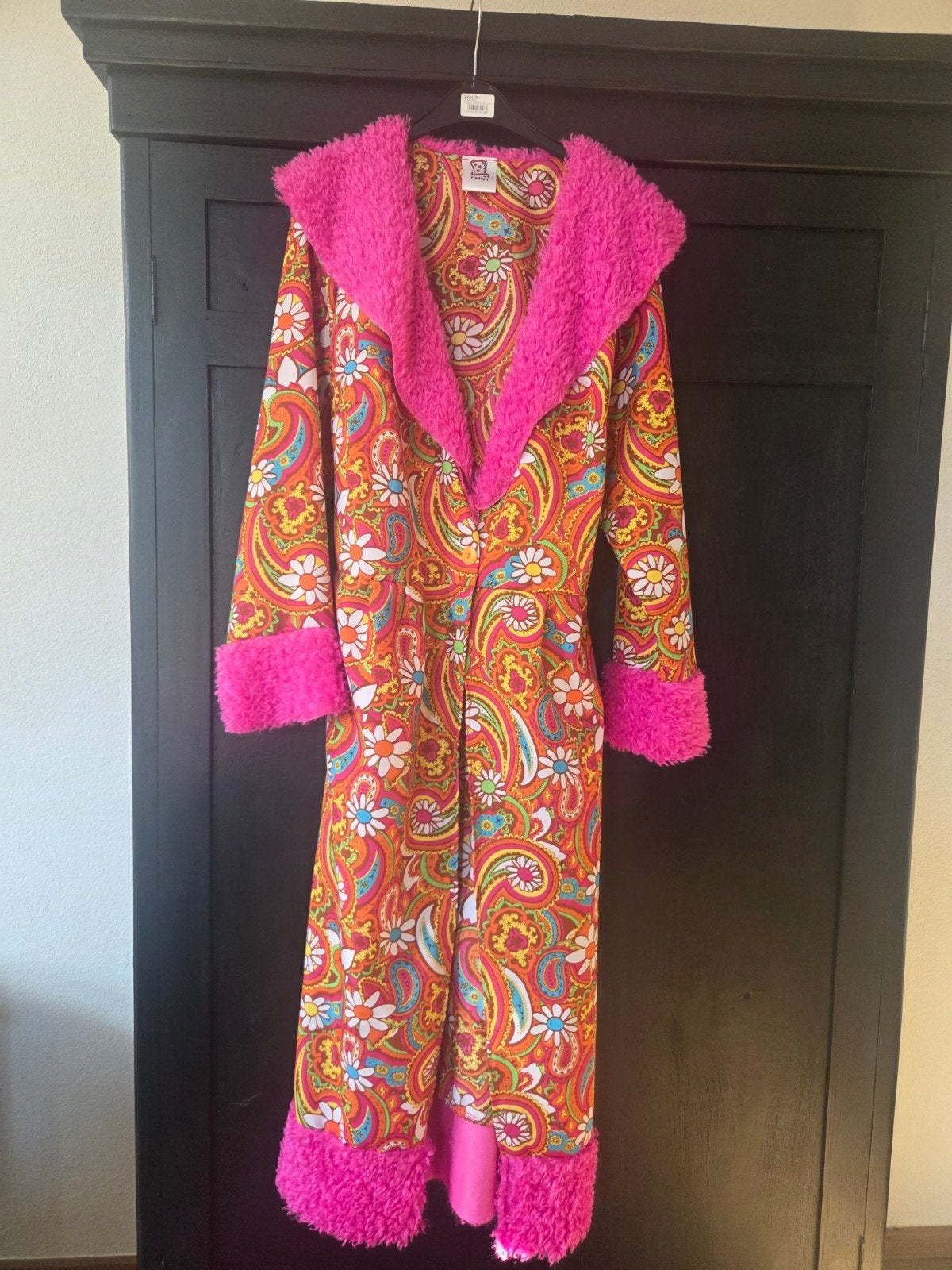 Hippie mantel lang, paisley met roze bont, Ophalen of Verzenden, Zo goed als nieuw