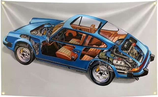 PORSCHE 911 DOOR ZICHT BANNER 60X90 MET BEVESTIGGINGS OGEN, Ophalen of Verzenden, Nieuw