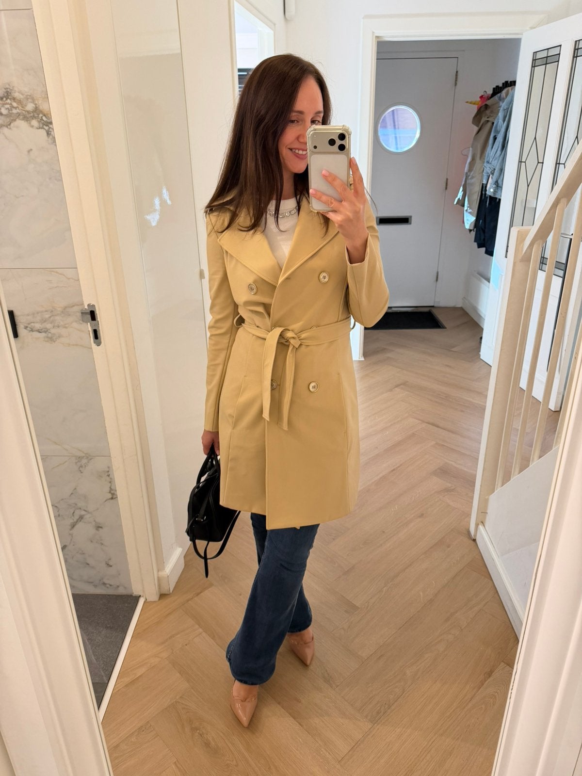 Patrizia Pepe beige trenchcoat met ceintuur – IT 42 / S, Kleding | Dames, Ophalen of Verzenden, Gedragen, Beige