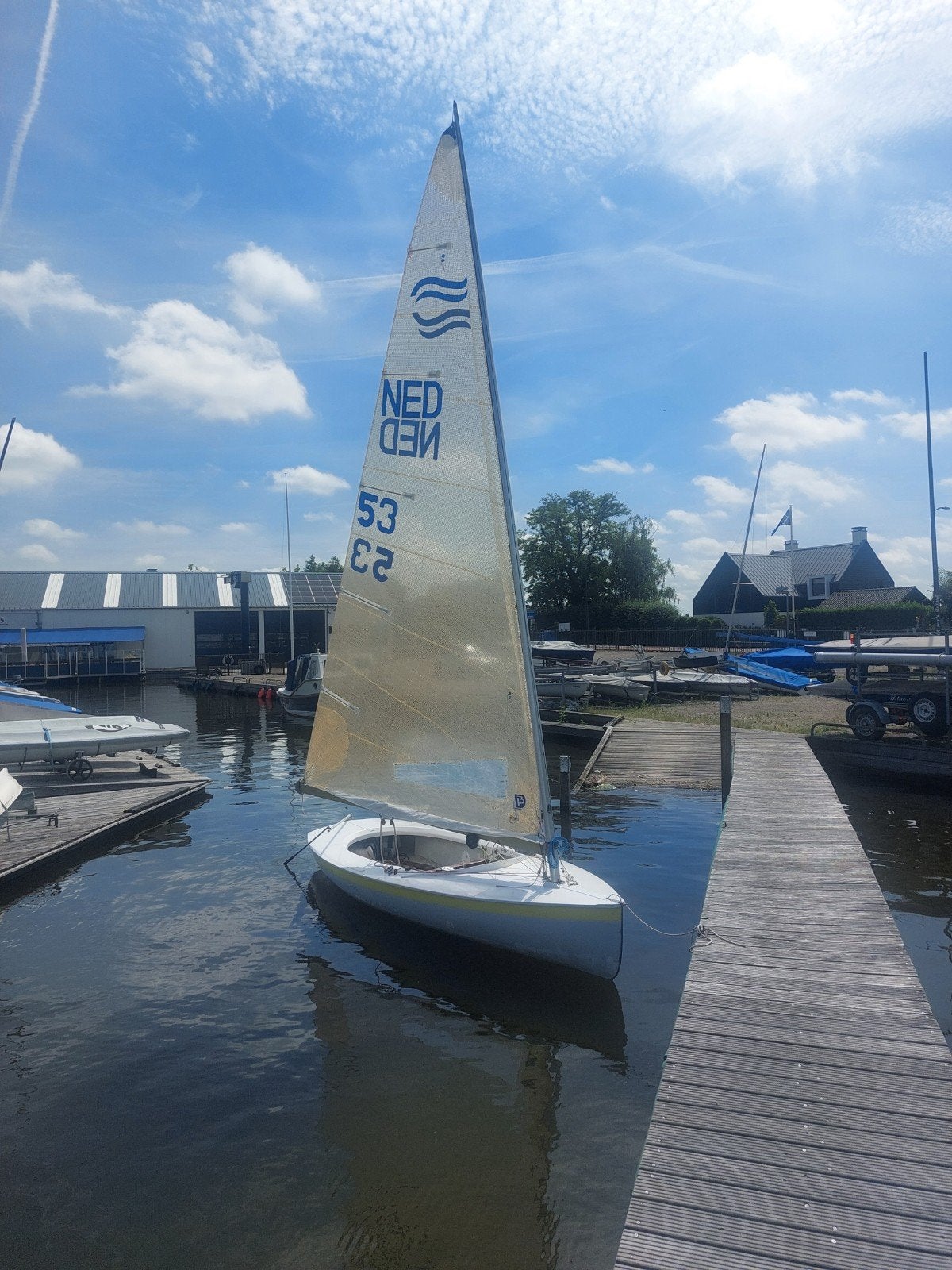 Finnjol open zeilboot met zeil en strandtrolley, Jol, Ophalen of Verzenden, Gebruikt, Inclusief zeilen