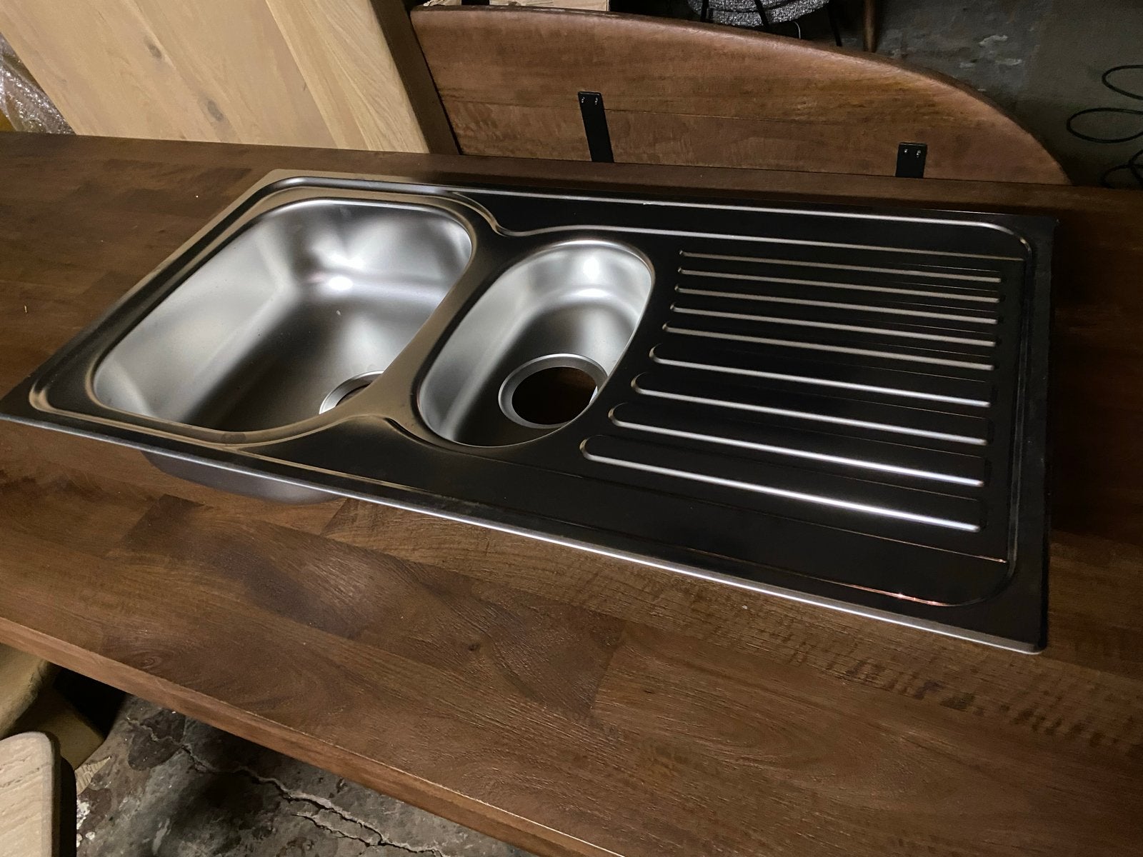 Nieuwe RVS dubbele Spoelbak 95x50 met Aansluitset - Blanco, Ophalen, Nieuw, Metaal, Zilver