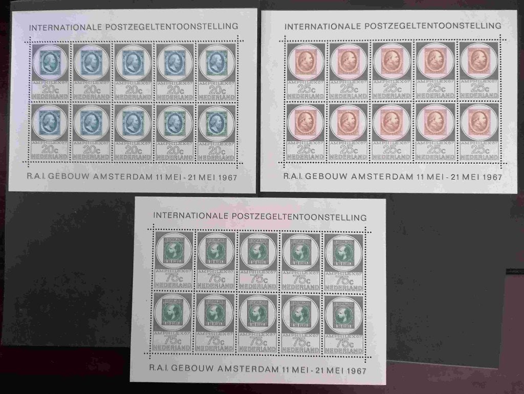 NEDERLAND - 3 velletjes Amphilex nrs. V886 t/m V888 - 1967, Verzenden, Postfris