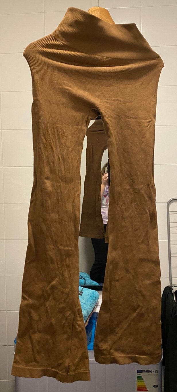 Elastische Bruine Legging Broek Met Wijde Pijpen Voor Dames, Maat 38/40 (M), Bruin, Ophalen of Verzenden, Lang