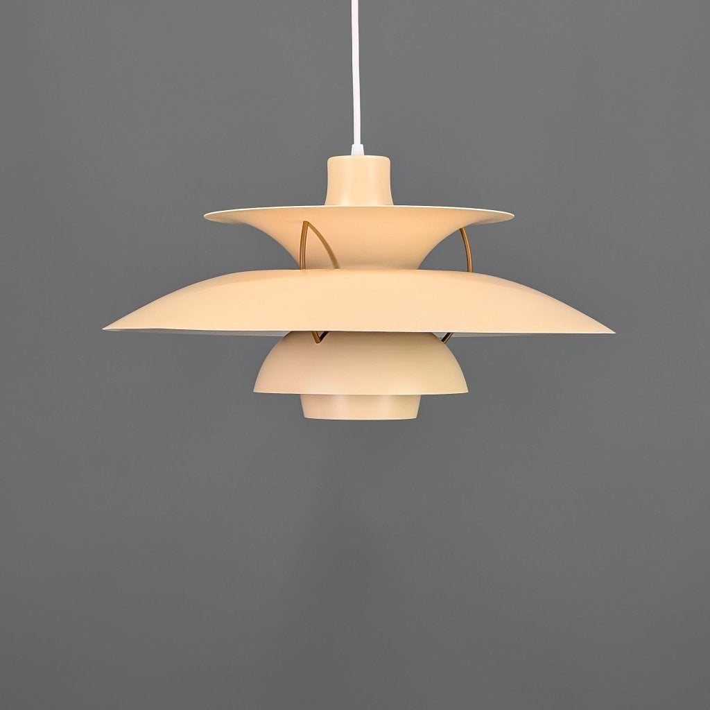 Louis Poulsen PH 5 vintage hanglamp – beige – Ø50 cm, Scandinavisch, Zo goed als nieuw, Metaal, E27 (groot)