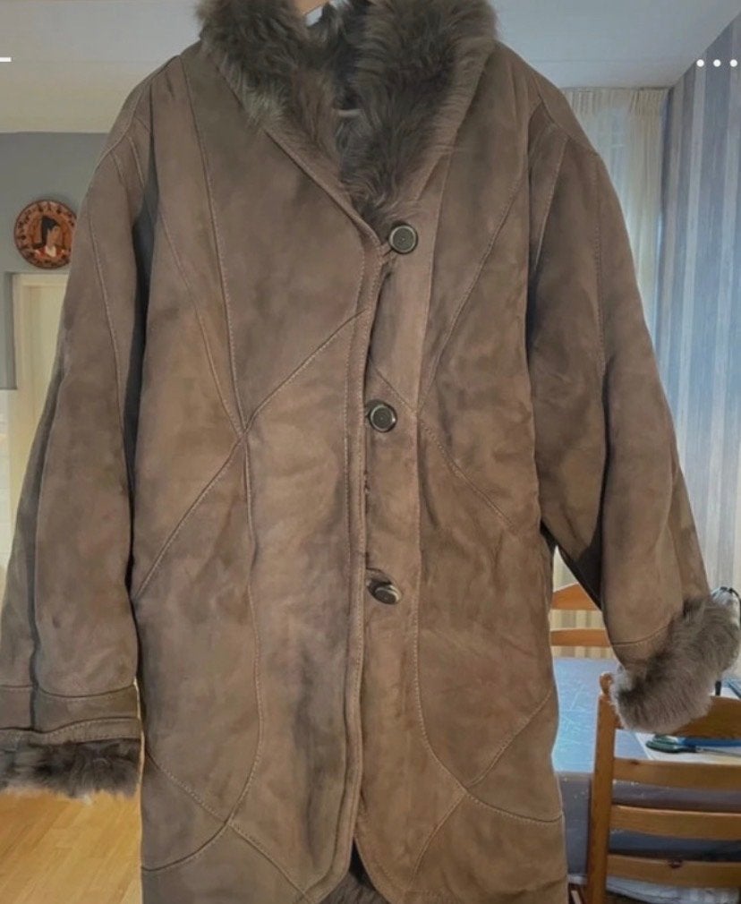 Vintage Lamsvacht Jas - Bruin, Maat M, Ophalen, Gedragen, Maat 38/40 (M), Bruin
