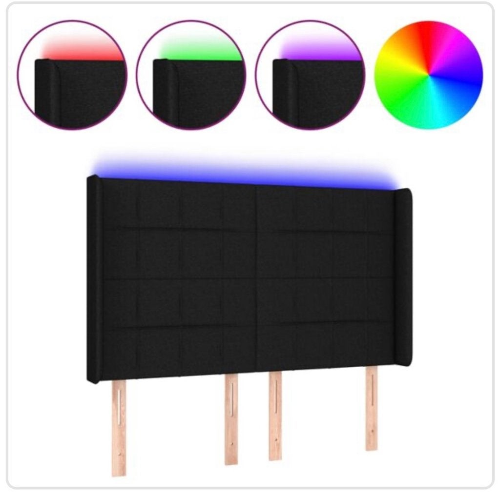 Nieuw vidaXL zwart hoofdbord met LED verlichting, Ophalen, Verstelbaar, Zwart, 140 cm