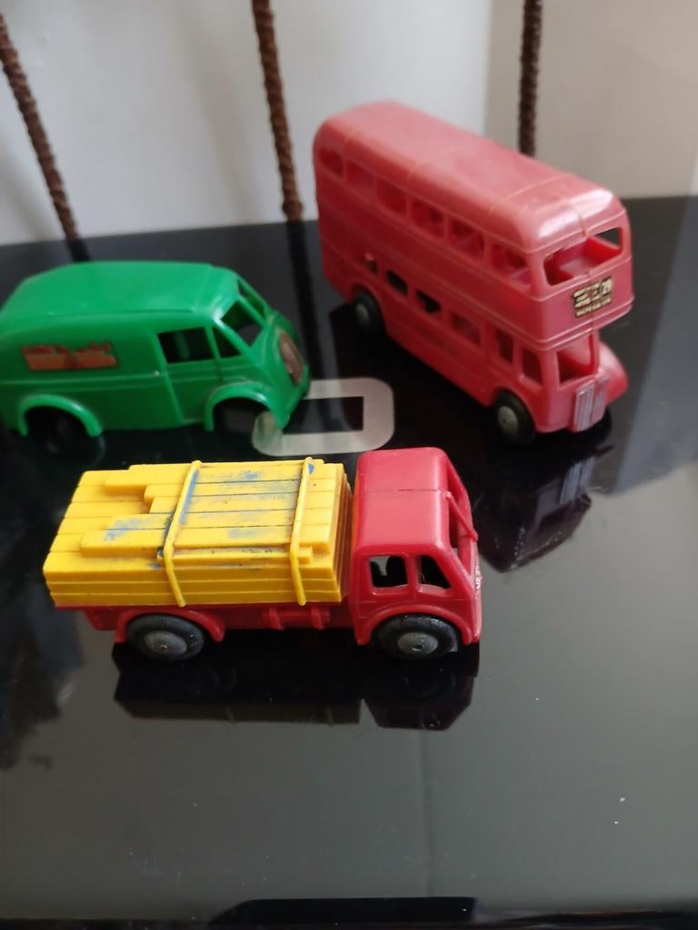3x  Minic , dubbeldekker,  houtwagen en carrosserie, Ophalen of Verzenden