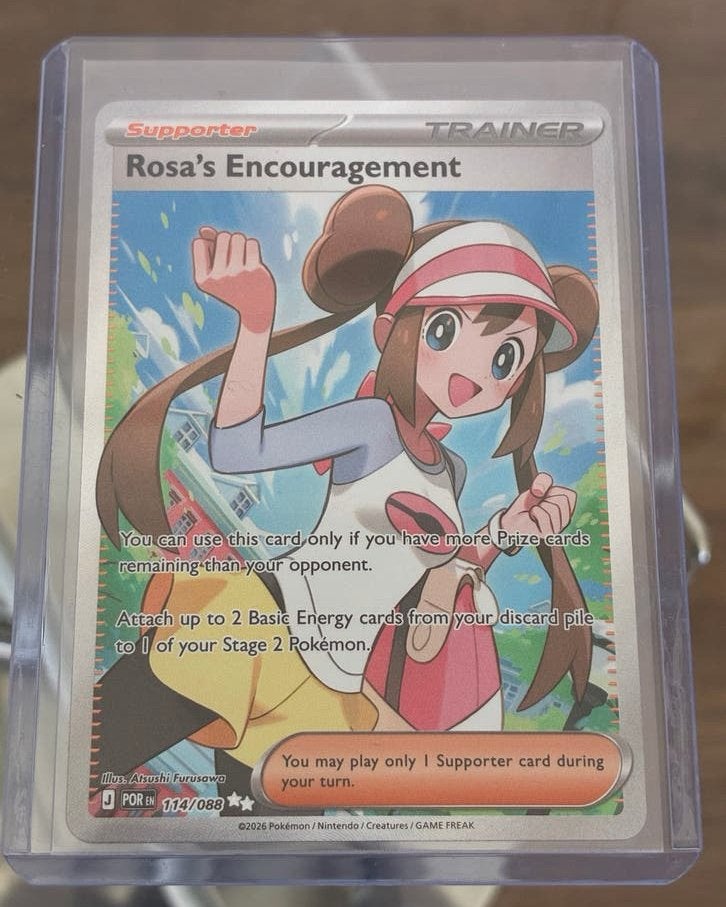Pokemon kaart Rosa's Encouragement (114/068) + sleeve & load, Ophalen of Verzenden, Zo goed als nieuw, Losse kaart