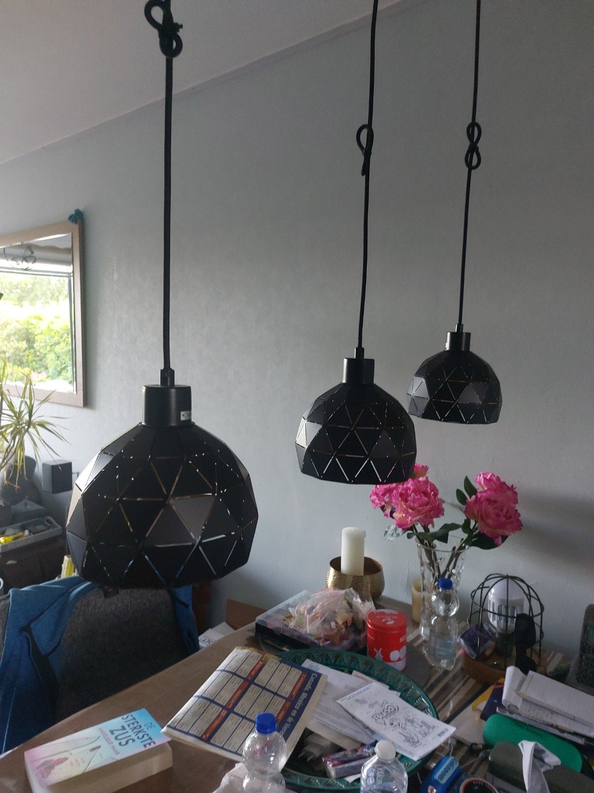 Plafondlamp met 3 kelken - brons/goudkleurig, Huis en Inrichting, Lampen | Hanglampen, Ophalen