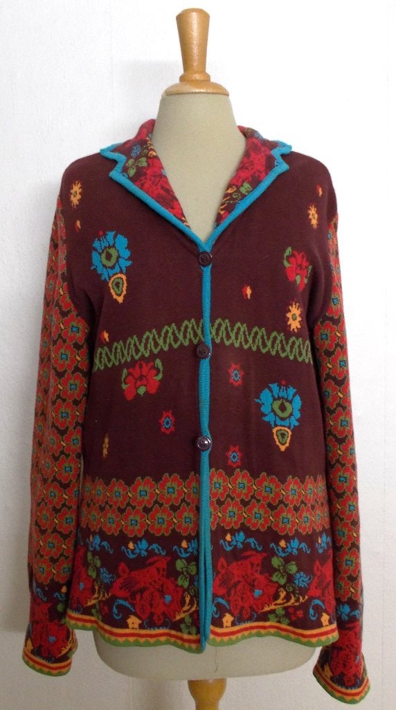 Folklore fleurige print dik katoenen vest! L, Verzenden, Zo goed als nieuw, Maat 42/44 (L), Overige kleuren