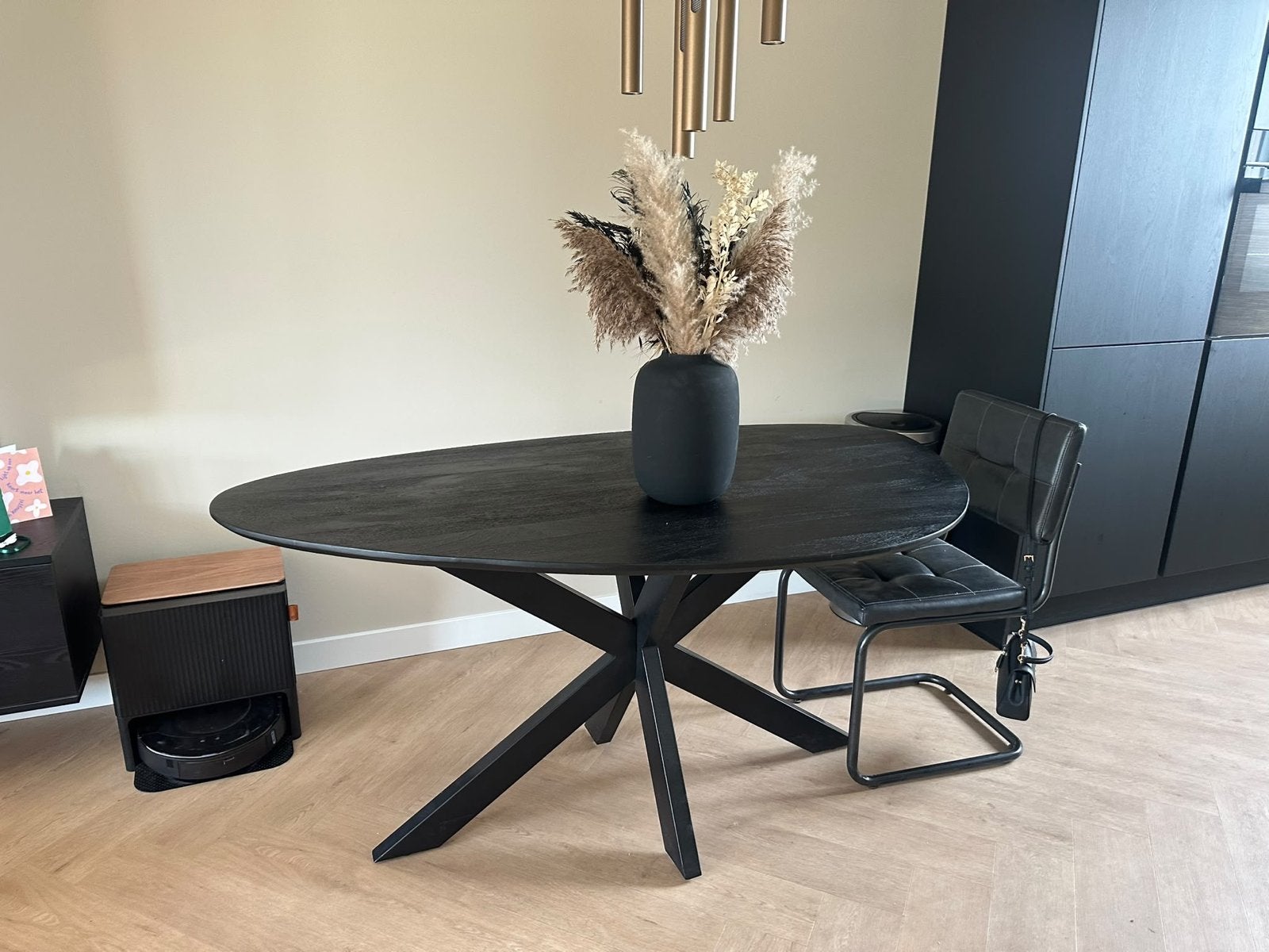 Eettafel mango organisch zwart / metalen poot 160x90 - nieuw, Nieuw, 150 tot 200 cm, Overige vormen, Vier personen