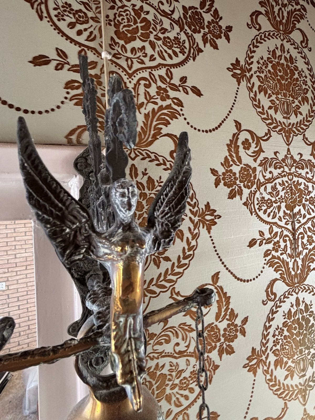 Antieke Bronzen Kloosterbel met Engelen en Ketting, Antiek en Kunst, Ophalen of Verzenden