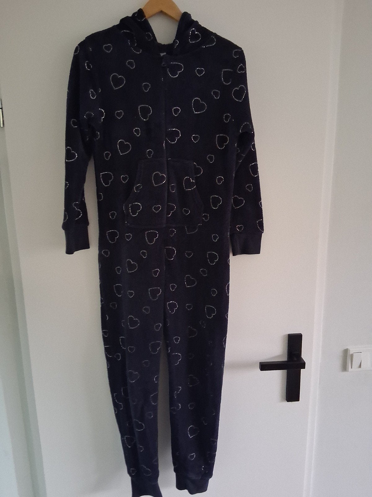 Warme onesie, donkerblauw met hartjes, maat 158-164, Ophalen of Verzenden, Kids, Meisje