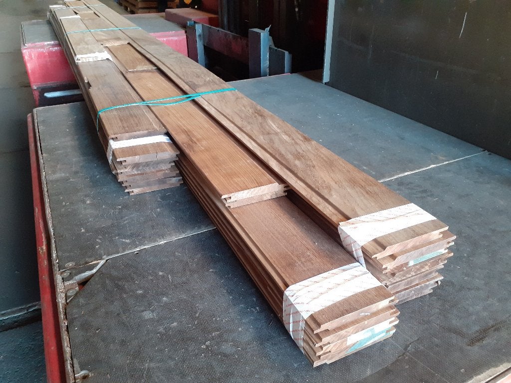 Partij Thermo Fraké rabatdelen - 18x128mm - 30 delen € 450, Ophalen of Verzenden, Minder dan 180 cm, Planken, Hardhout