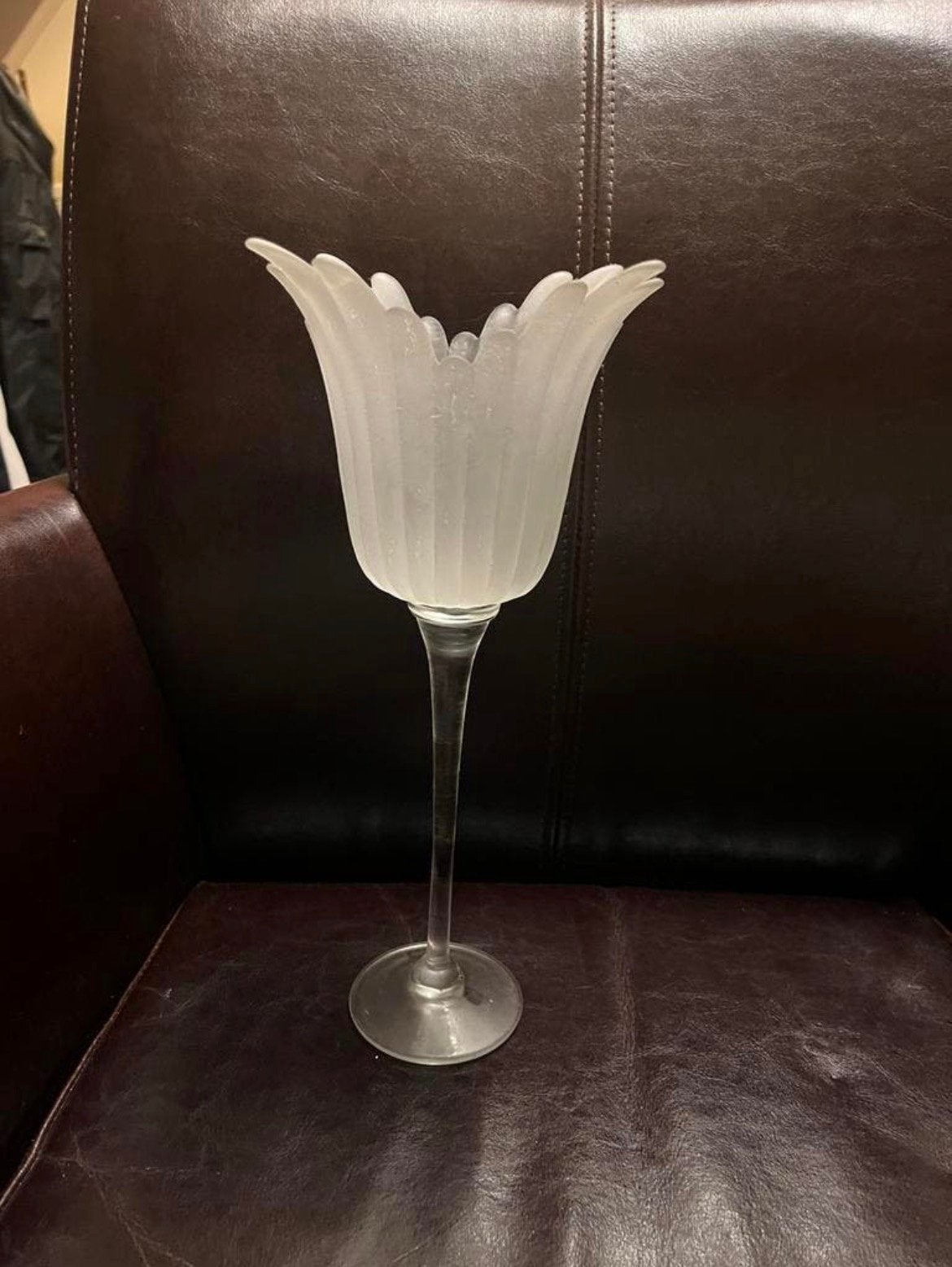 Windlicht /vaas op voet glas h30, Ophalen, Windlicht, Wit, 30 cm