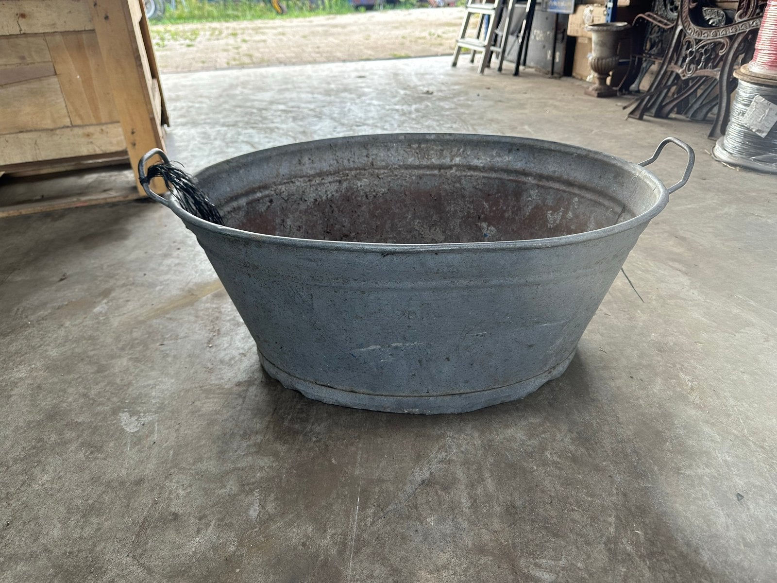 Grote vintage zinken teil met handvatten, Ophalen