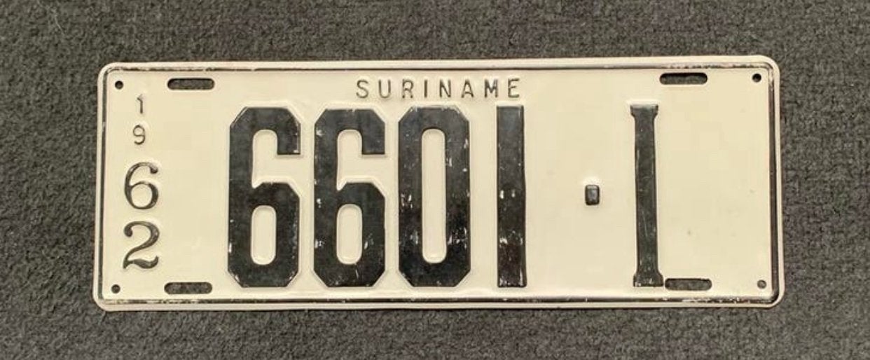Suriname kentekenplaat 1962, Verzamelen, Automerken, Motoren en Formule 1, Ophalen of Verzenden, Gebruikt, Auto's
