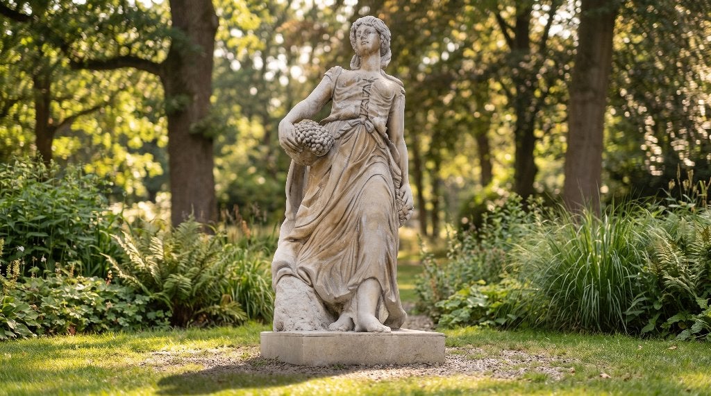 Monumentaal marmeren tuinbeeld ‘De Herfst’ – 195 cm – 500 kg, Ophalen, Zo goed als nieuw, Steen, Mensenbeeld