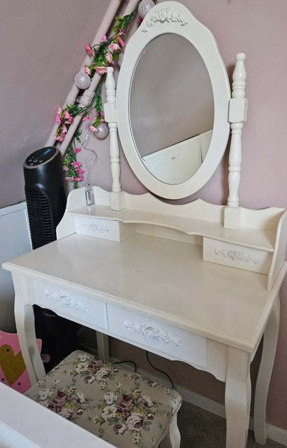 Vintage kaptafel met spiegel en krukje, Ophalen, 50 tot 100 cm, Zo goed als nieuw, Minder dan 100 cm