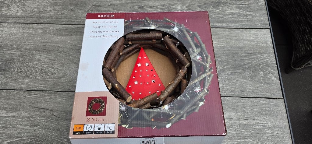 Krans met verlichting, Diversen, Kerst, Ophalen of Verzenden, Zo goed als nieuw