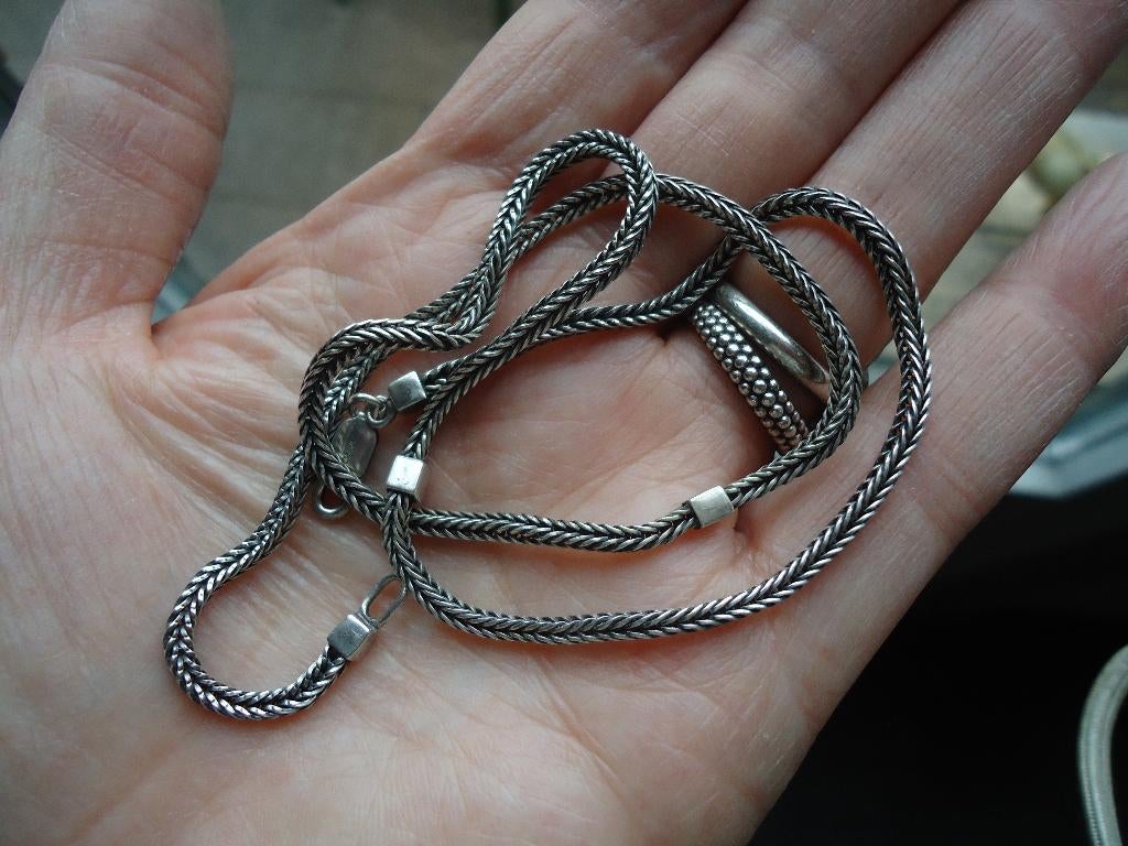stoer echt zilver kettinkje donker zilver 925 vossenstaart, Ophalen of Verzenden, Gebruikt, Zilver, Zilver