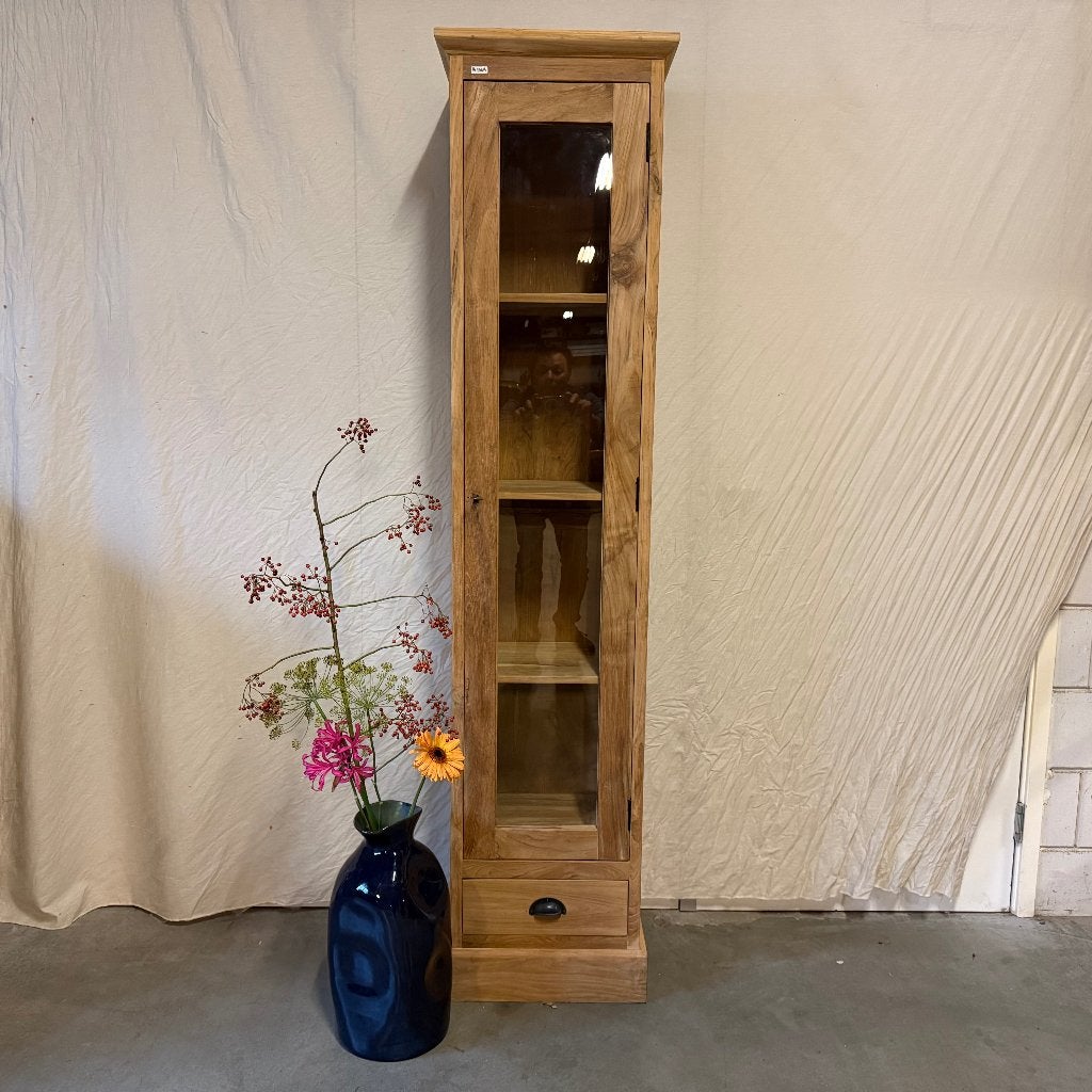 houten vitrinekast teak - 40 cm breed - Gratis bezorgd, TTM Wonen, Meubels – (Perzische) Tapijten en Woonaccessoires, Minder dan 50 cm