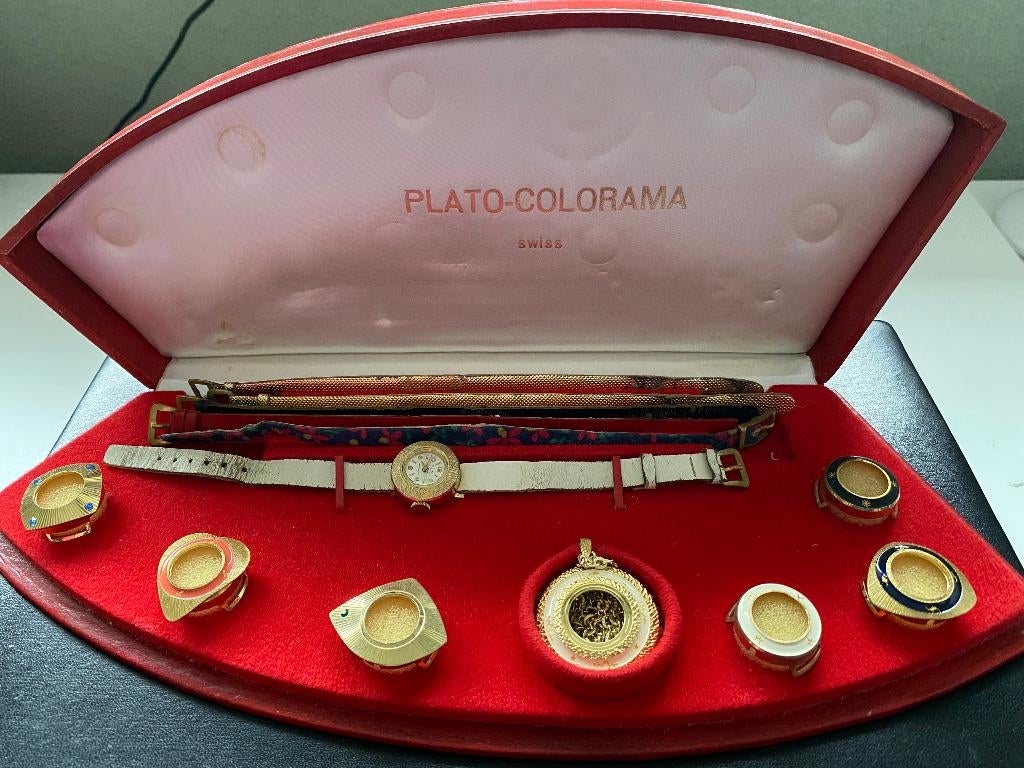 Vintage horlogeset Plato Colorama, Overige merken, Staal, Polshorloge, Met bandje
