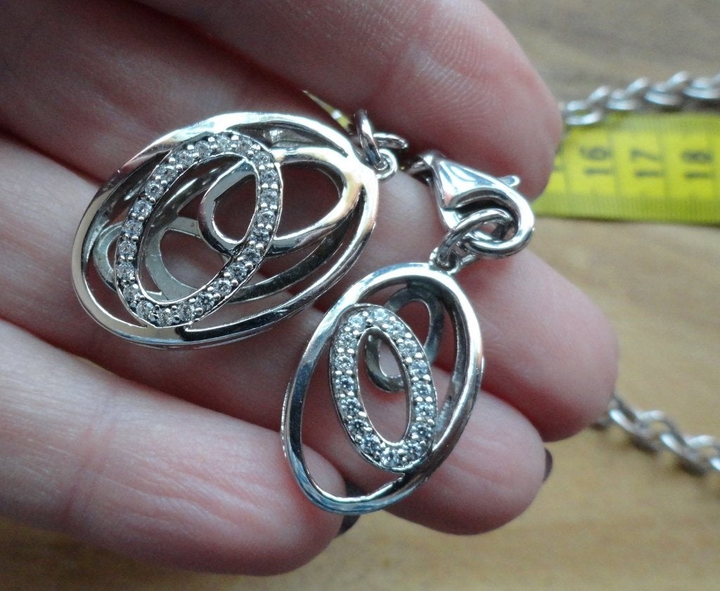 Grote schakels sterling zilveren ketting heldere stenen, Verzenden, Nieuw, Met edelsteen, Zilver