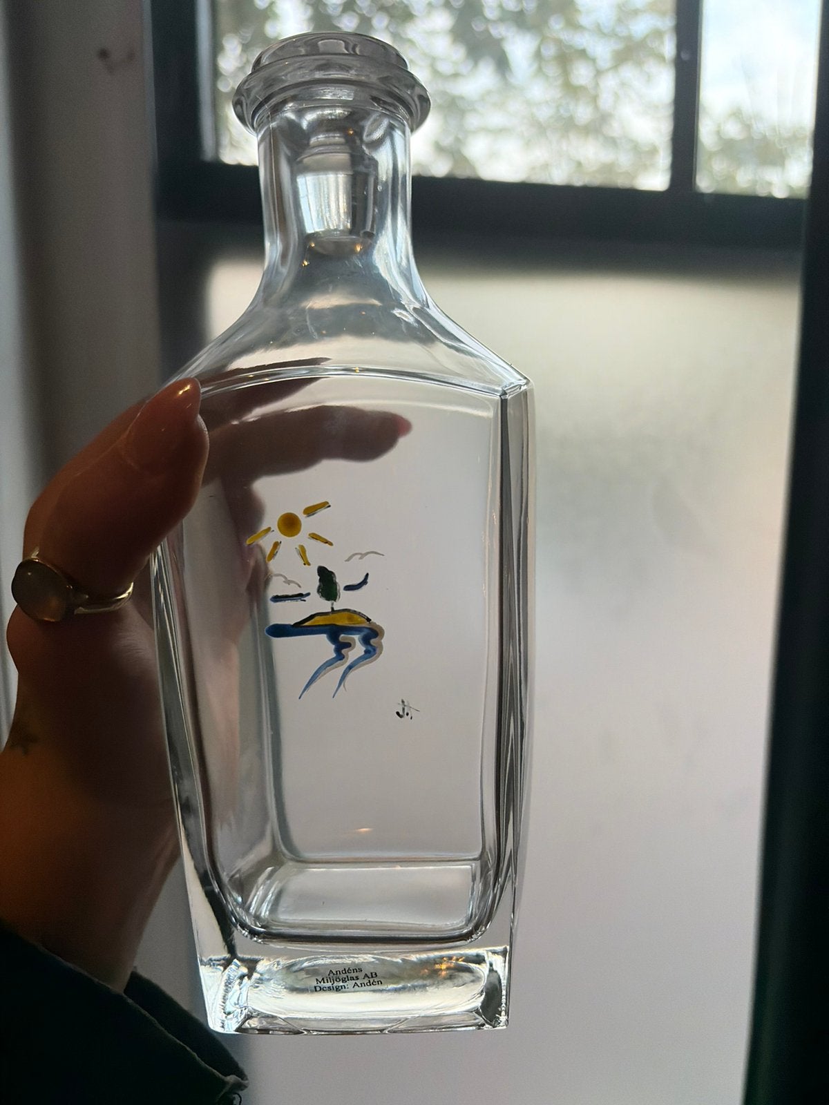 AANBIEDING: Vintage Andéns Miljöglas karaf handgeschilderd, Ophalen