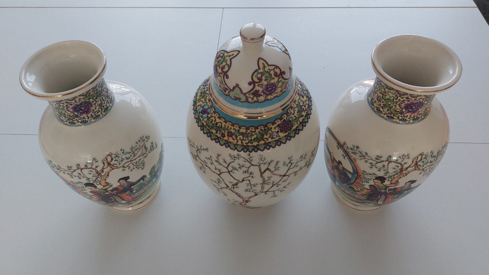 Set van 3 Chinese vazen met deksel en bloemmotief, Ophalen of Verzenden
