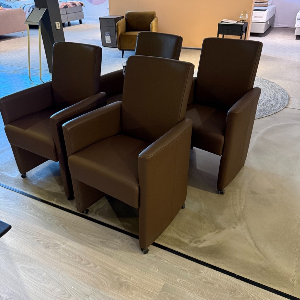 Eetfauteuil Caro - Leder (set van 4) - Bruin - Weber, Huis en Inrichting, Niet ingevuld, Niet ingevuld, Niet ingevuld