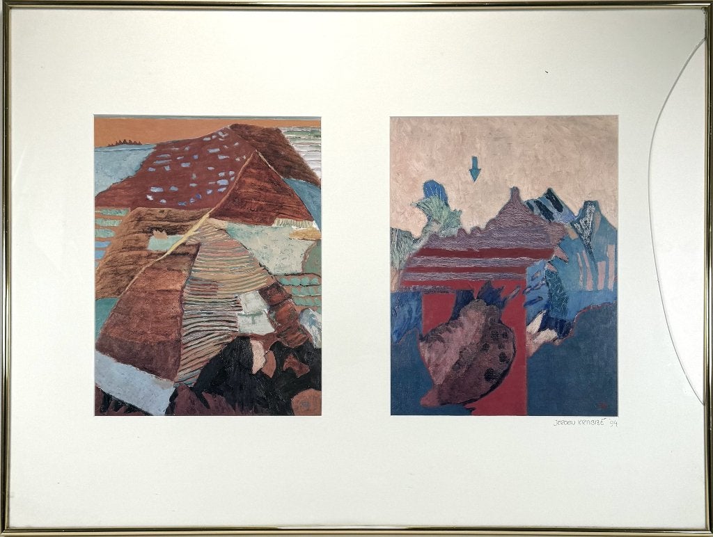 751. Diptiek zeefdruk, Jeroen Krabbé – abstract landschap, Ophalen of Verzenden