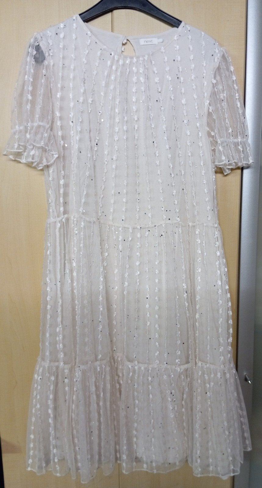 Next Witte Jurk met Pailletten en Tule - Maat 168, Ophalen, Wit, Zo goed als nieuw, Maat 34 (XS) of kleiner