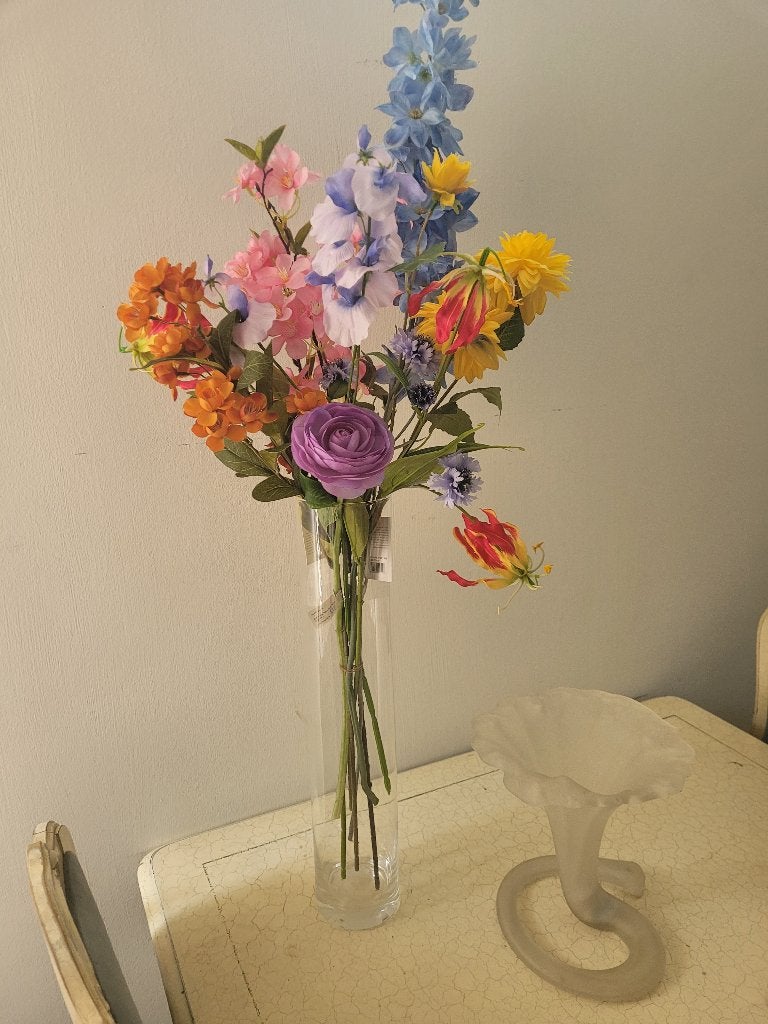 Veldboeket kunst bloemen in vaas, 100 cm, Belle Vieille Brocante, Ophalen of Verzenden, Jolandamonsieurs@gmail.com