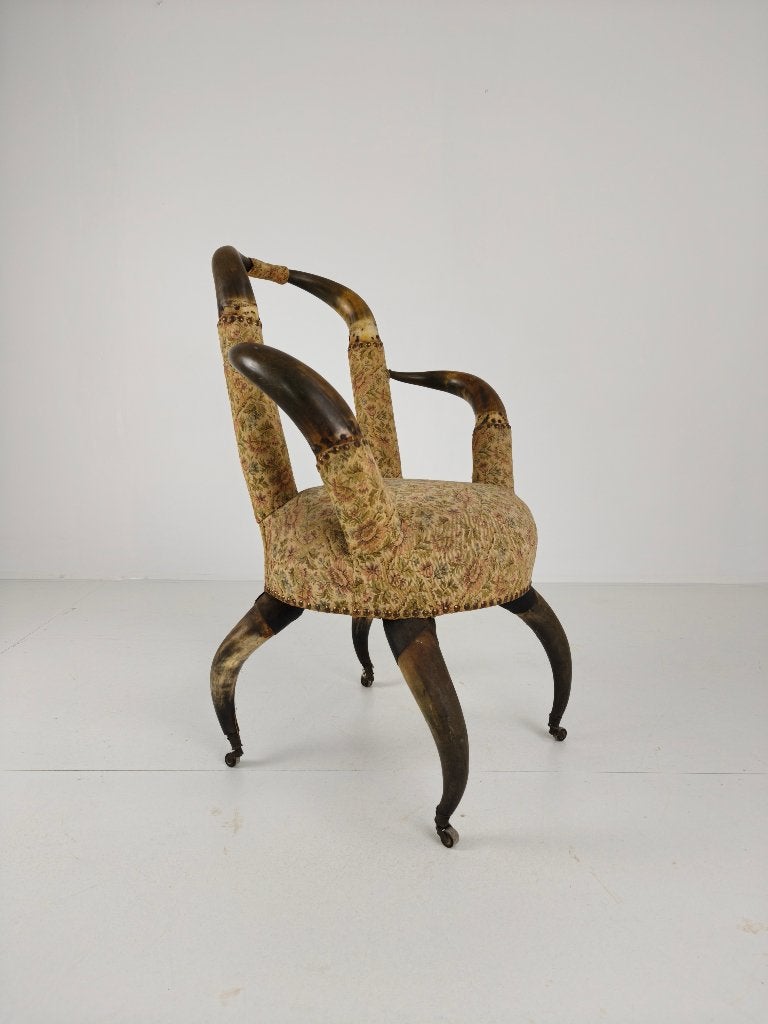Zeldzame Decoratieve Antieke Stierenhoorn Armstoel – Ca.1870, Ophalen of Verzenden