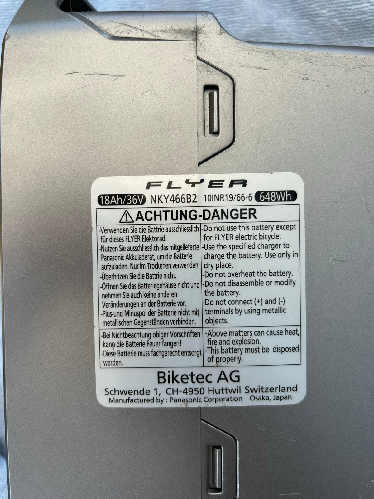 Flyer E-bike accu 18Ah/36V 648Wh met 96-144 km actieradius, Ophalen, Gebruikt, 50 km per accu of meer, Overige merken