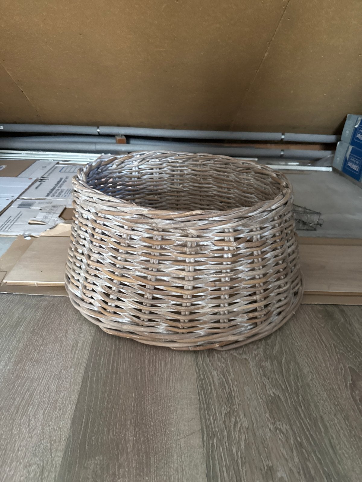 Rotan mand, rond, wit/grijs, decoratief, Ophalen, Gebruikt, Gevlochten, Mand