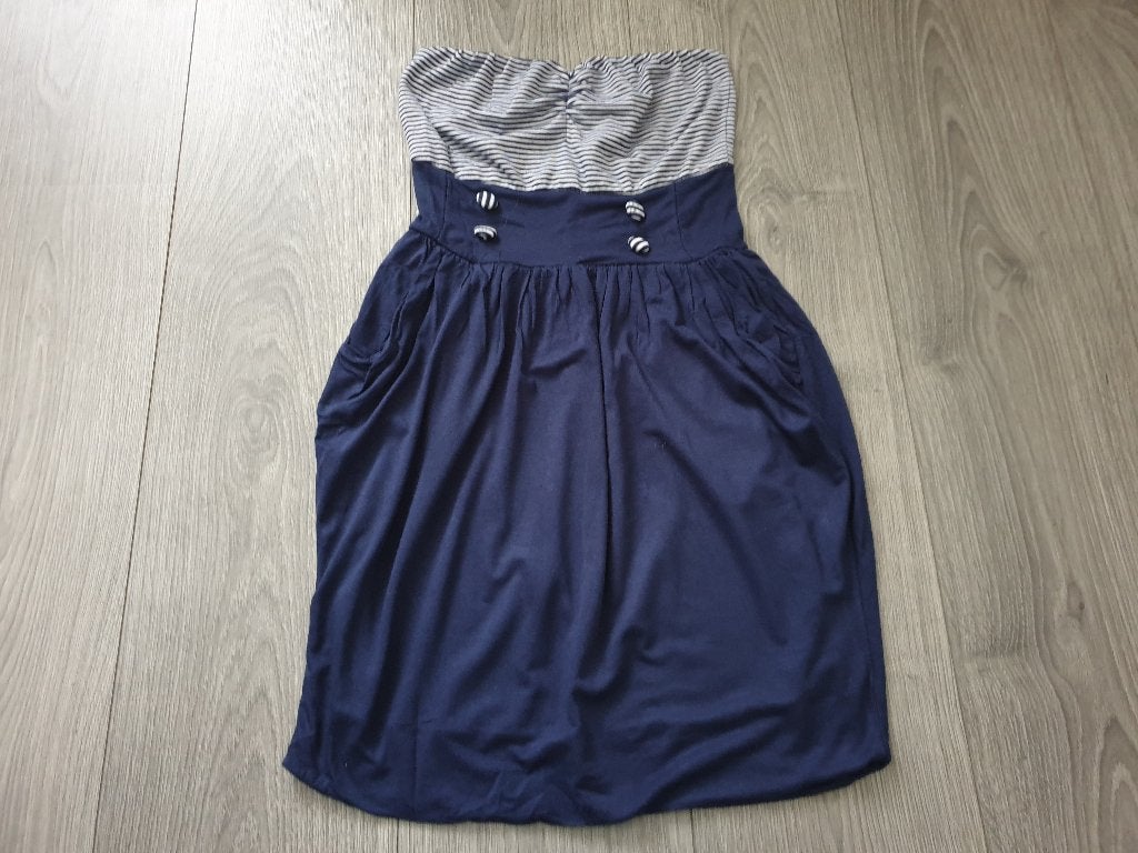 Blauwe strapless top met zakken maat XS ~ TH0022, Blauw, Ophalen of Verzenden, Zo goed als nieuw, Zonder mouw
