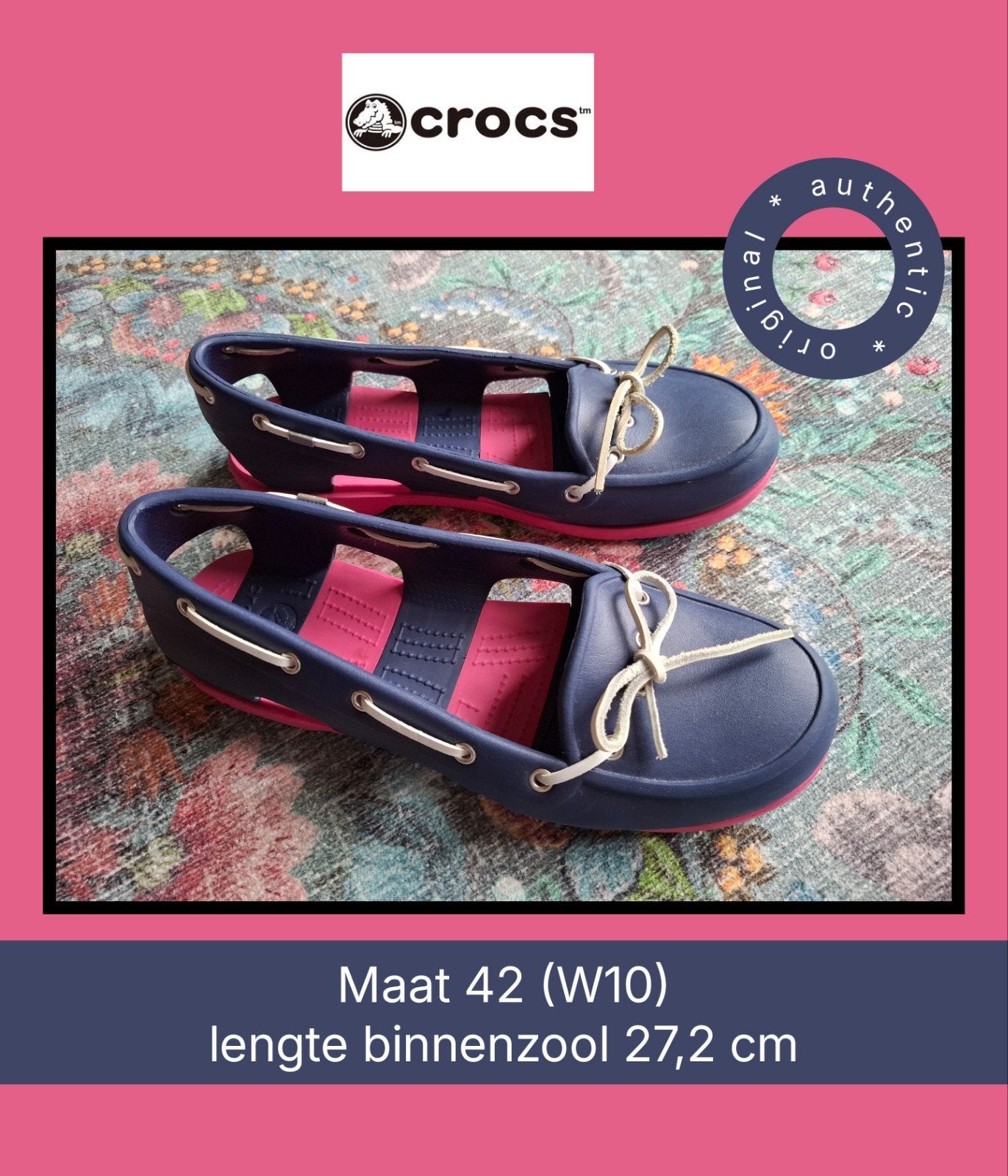 Crocs loafer navy-roze, maat 42 W10, zgan, Zo goed als nieuw, Verzenden, Blauw, Espadrilles of Moccasins
