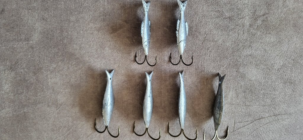 6x Vintage Tjoek lood visjes oud kunstaas, Ophalen of Verzenden, Nieuw, Kunstaas