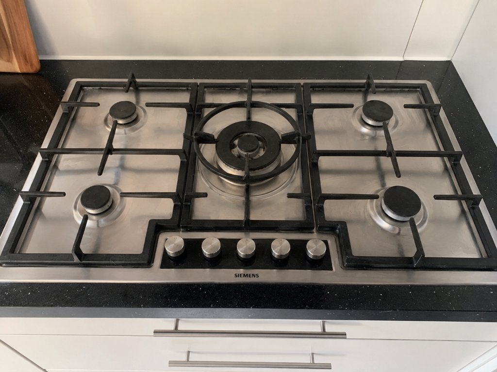 Siemens 5-pits gaskookplaat RVS met wokbrander – nette staat, Ophalen, Gebruikt, Inbouw, Gas