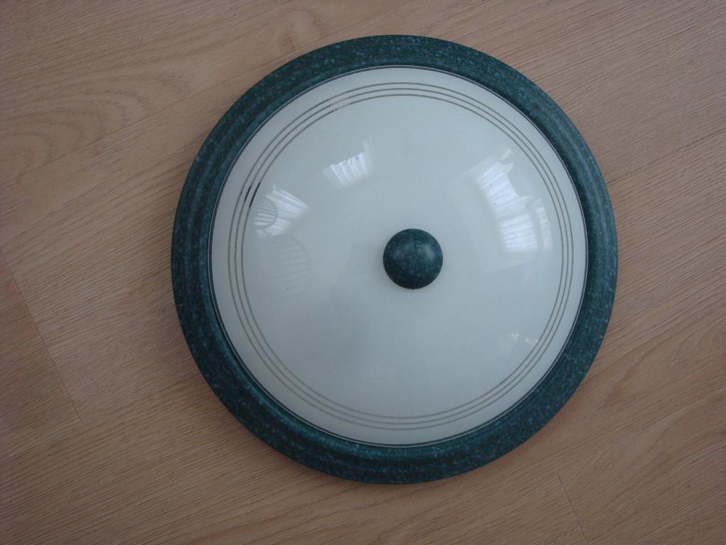 Plafonniere plafondlamp groen metaal met glas, Ophalen of Verzenden, Zo goed als nieuw, Glas