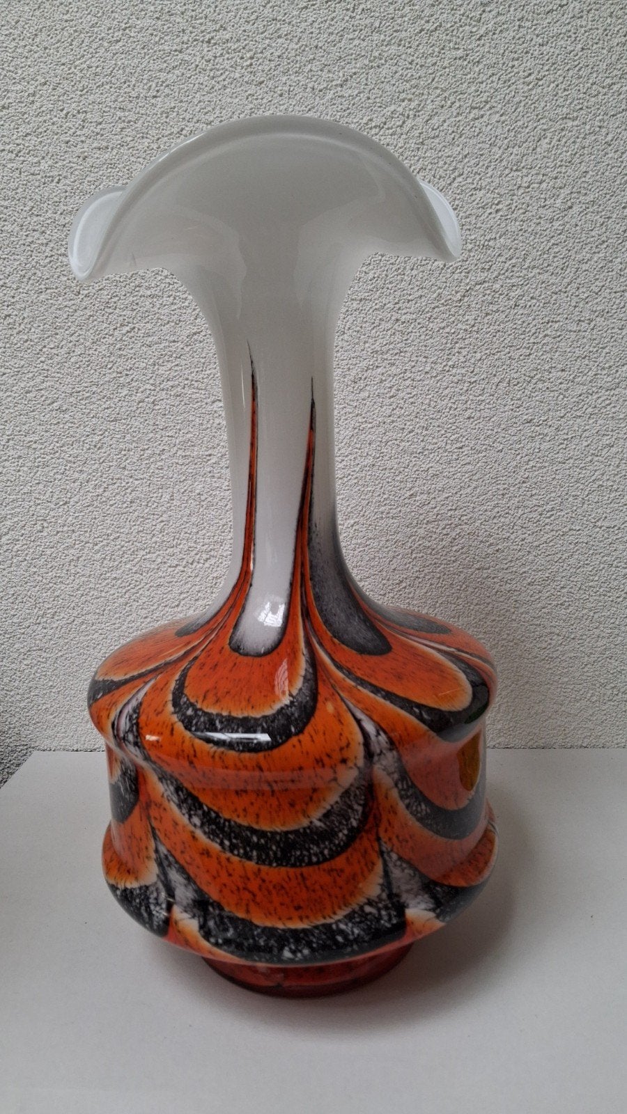 Unieke Murano stijl vaas - Oranje, zwart, wit glas, Ophalen of Verzenden