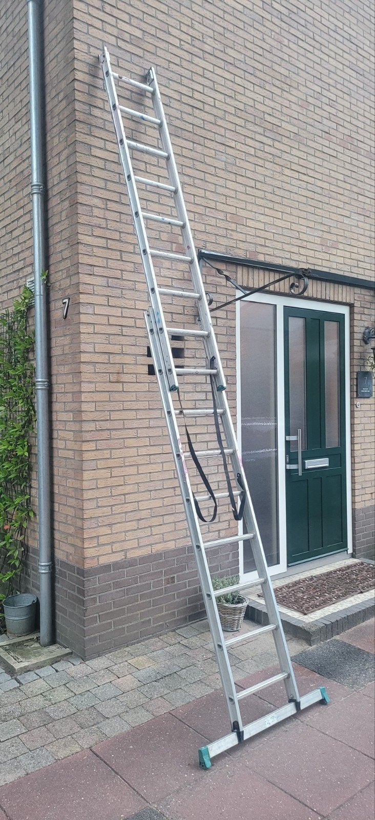 Schuifladder / reformladder 2 delig aluminium 2x9 sporten, Ophalen, Gebruikt, Ladder, Opvouwbaar of Inschuifbaar