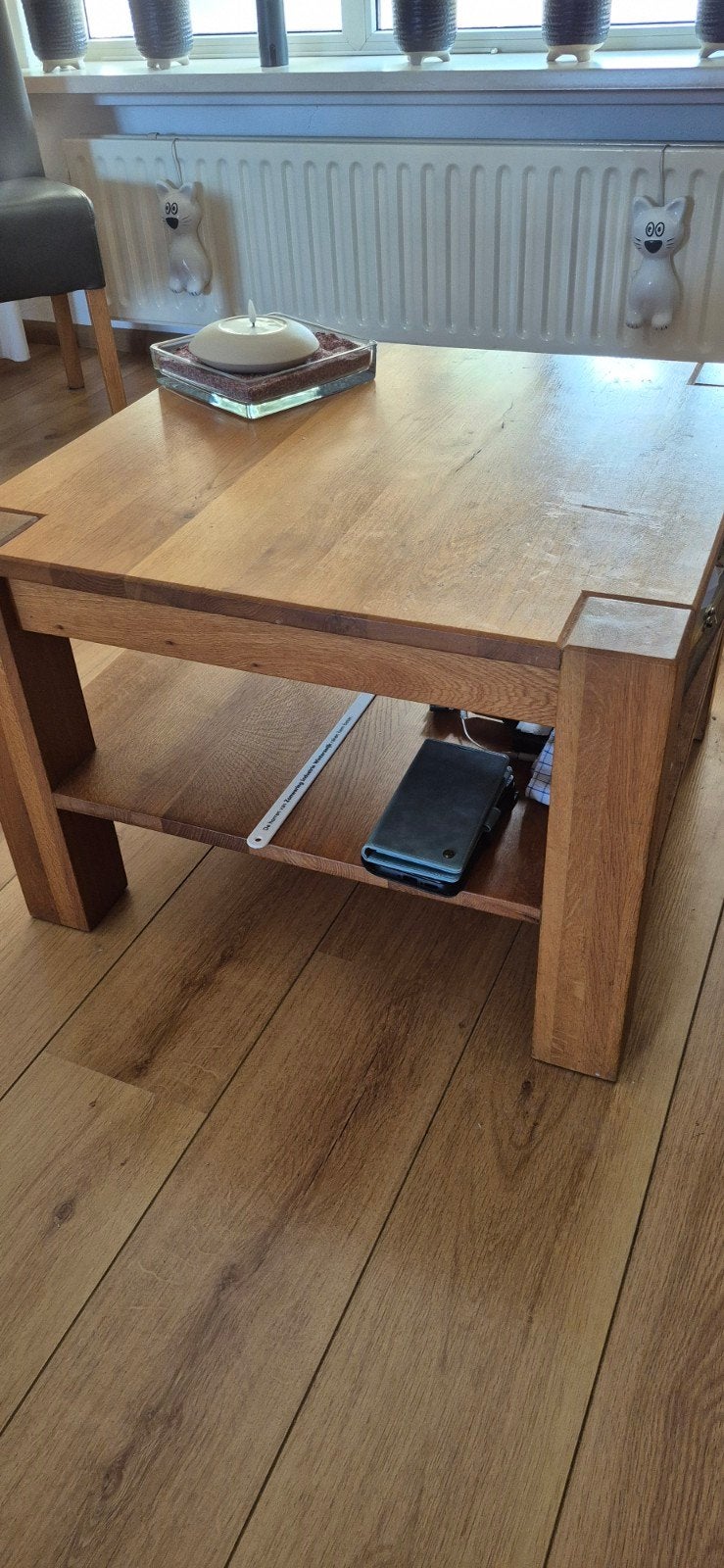 Massief eiken salontafel 45x45 cm, Ophalen, Minder dan 50 cm, Gebruikt, Minder dan 50 cm