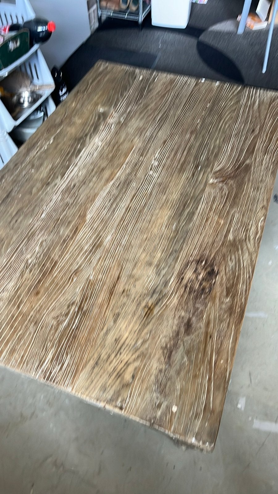 Unieke houten salontafel met metalen onderstel, Ophalen, Gebruikt, 100 tot 150 cm, 50 tot 100 cm