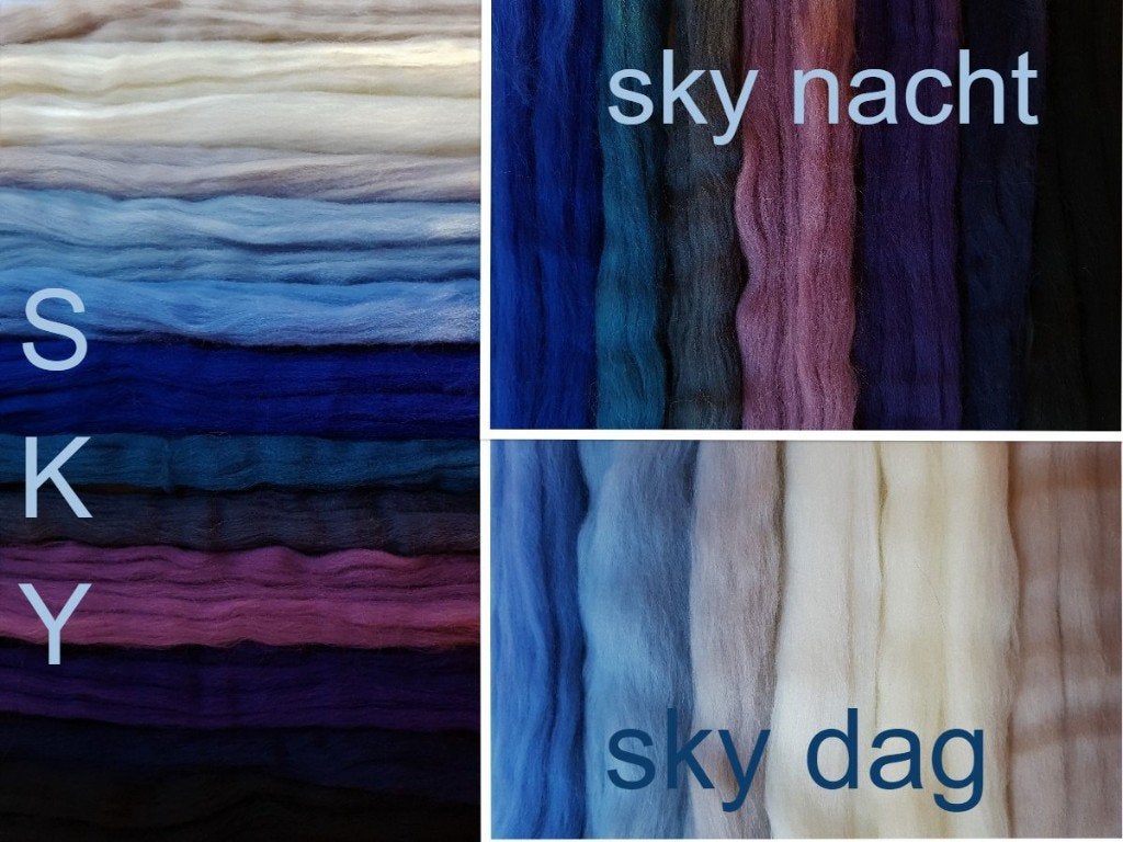 Assortipakket merino lontwol SKY, (dag / nacht) viltwol, Hobby en Vrije tijd, Verzenden, Nieuw, Los Vilt, Linschoten
