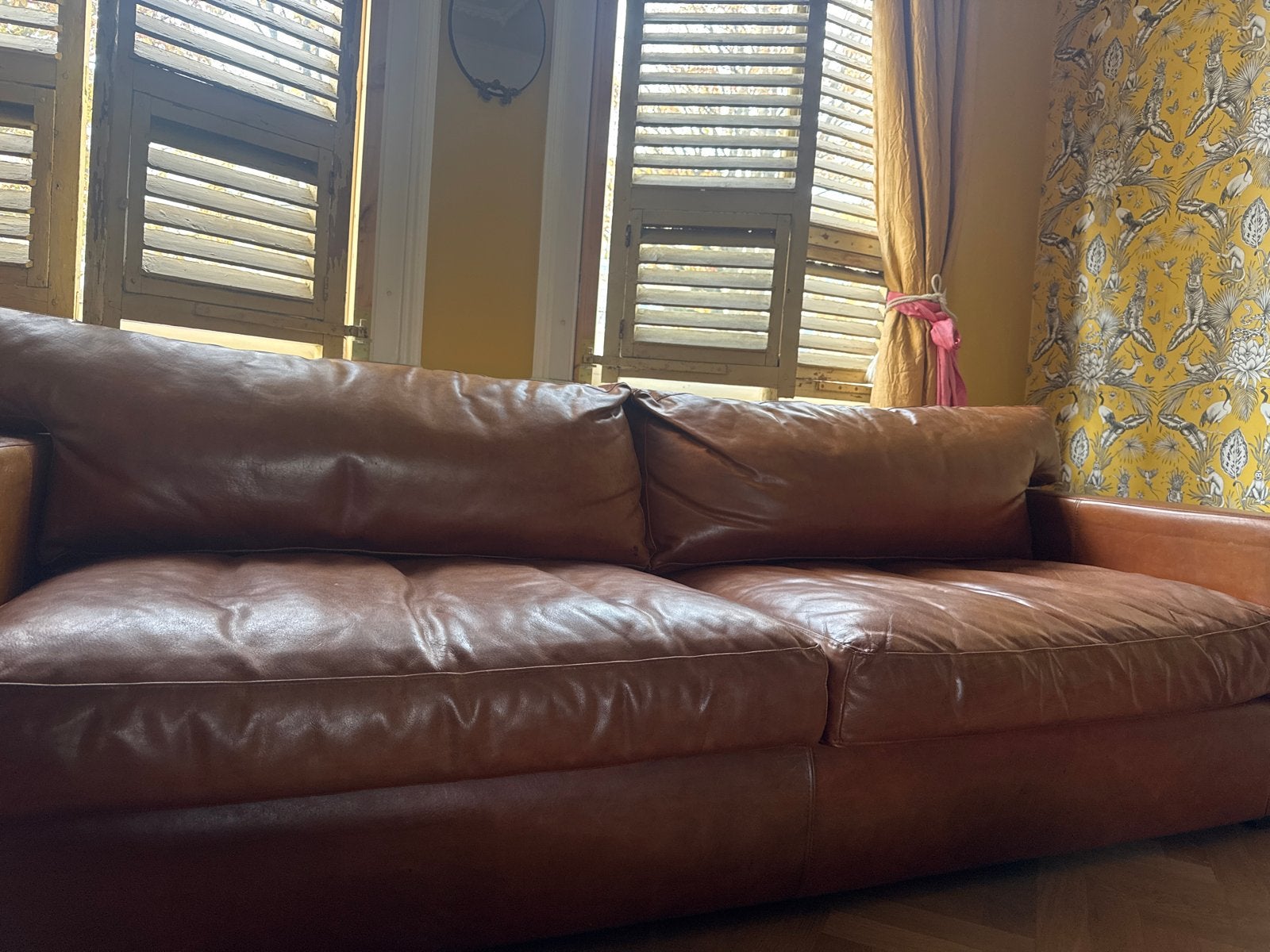 Cognac Leren 3-4 Zitsbank - Comfortabel & Ruim, Ophalen, Gebruikt, Rechte bank, 200 tot 250 cm