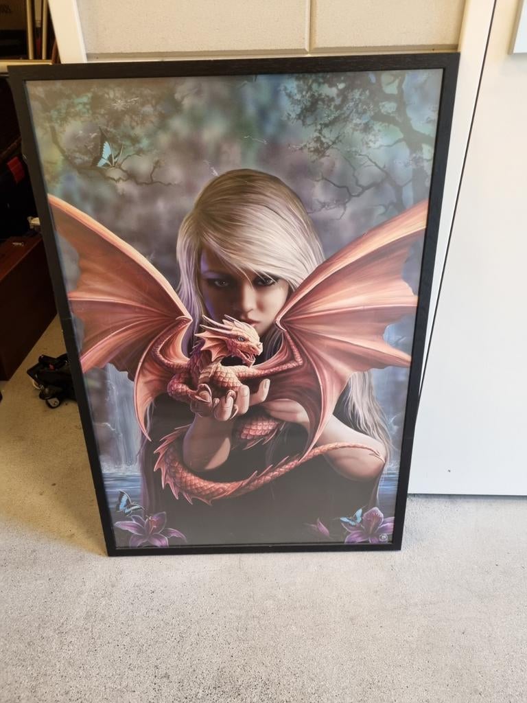Groot schilderij met vrouw en draak, Ophalen of Verzenden